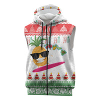 Hawaiian Mele Kalikimaka Sleeveless Zip Hoodie Funny Pineapple Surfing with Map Christmas Stripe Elements