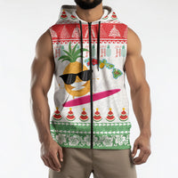 Hawaiian Mele Kalikimaka Sleeveless Zip Hoodie Funny Pineapple Surfing with Map Christmas Stripe Elements