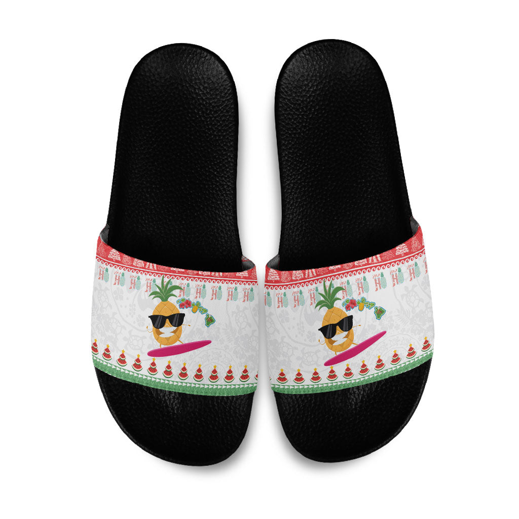 Hawaiian Mele Kalikimaka Slide Sandals Funny Pineapple Surfing with Map Christmas Stripe Elements