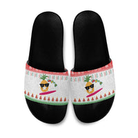 Hawaiian Mele Kalikimaka Slide Sandals Funny Pineapple Surfing with Map Christmas Stripe Elements
