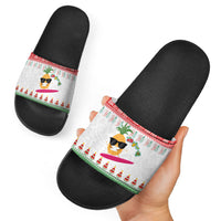 Hawaiian Mele Kalikimaka Slide Sandals Funny Pineapple Surfing with Map Christmas Stripe Elements