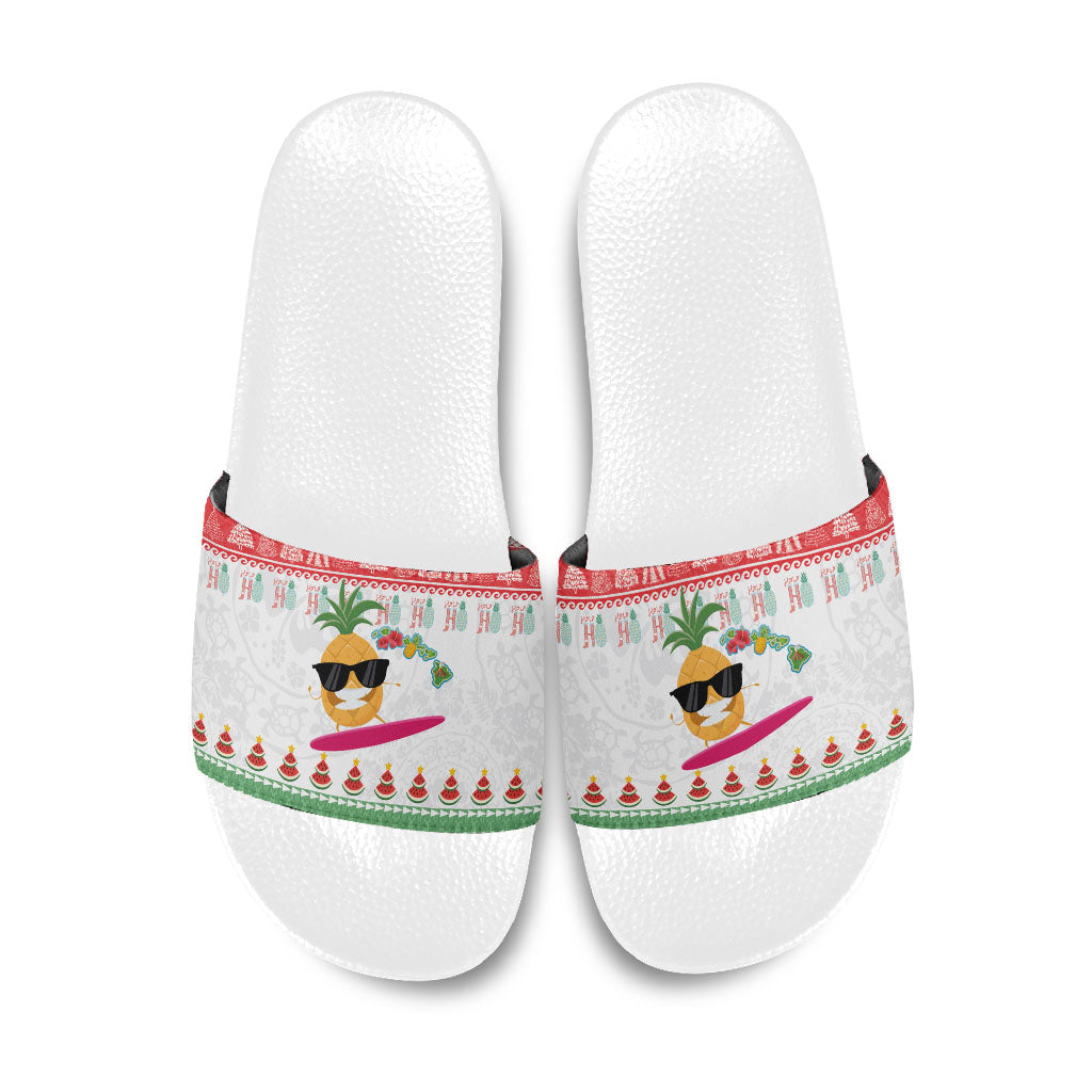 Hawaiian Mele Kalikimaka Slide Sandals Funny Pineapple Surfing with Map Christmas Stripe Elements