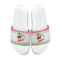 Hawaiian Mele Kalikimaka Slide Sandals Funny Pineapple Surfing with Map Christmas Stripe Elements