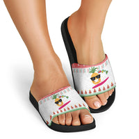 Hawaiian Mele Kalikimaka Slide Sandals Funny Pineapple Surfing with Map Christmas Stripe Elements