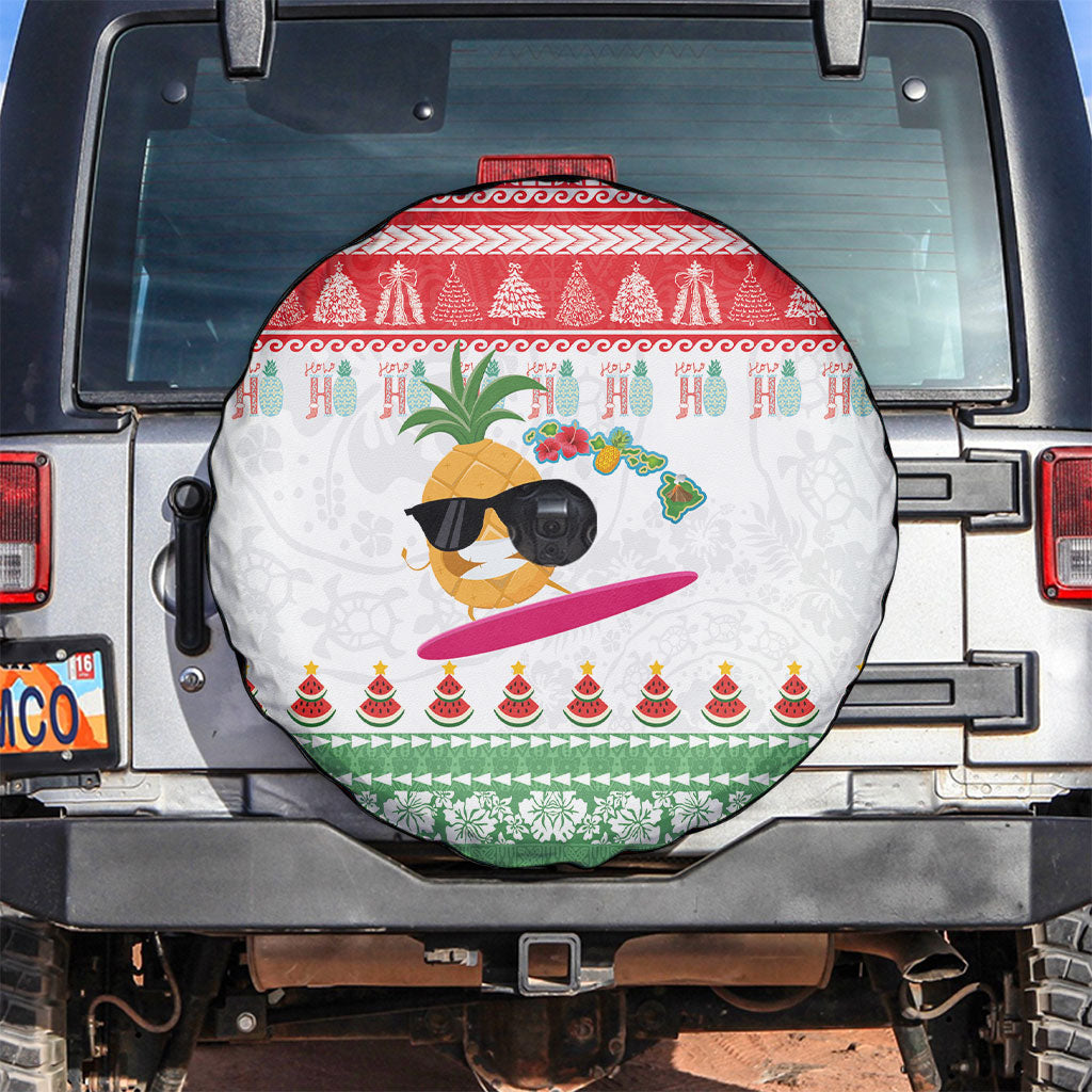 Hawaiian Mele Kalikimaka Spare Tire Cover Funny Pineapple Surfing with Map Christmas Stripe Elements