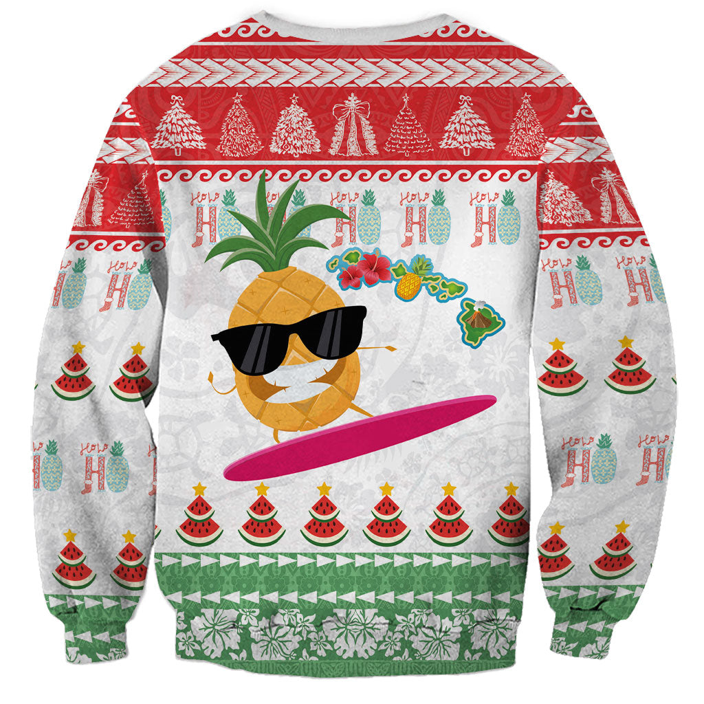 Hawaiian Mele Kalikimaka Sweatshirt Funny Pineapple Surfing with Map Christmas Stripe Elements