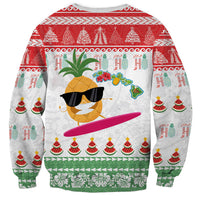 Hawaiian Mele Kalikimaka Sweatshirt Funny Pineapple Surfing with Map Christmas Stripe Elements