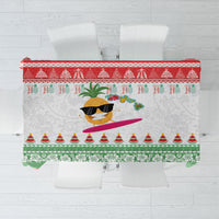 Hawaiian Mele Kalikimaka Tablecloth Funny Pineapple Surfing with Map Christmas Stripe Elements