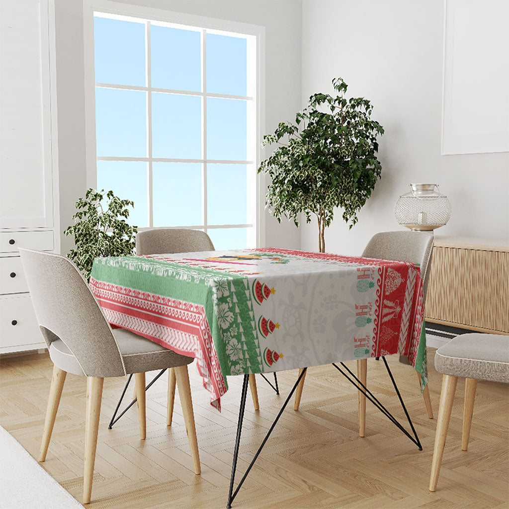 Hawaiian Mele Kalikimaka Tablecloth Funny Pineapple Surfing with Map Christmas Stripe Elements