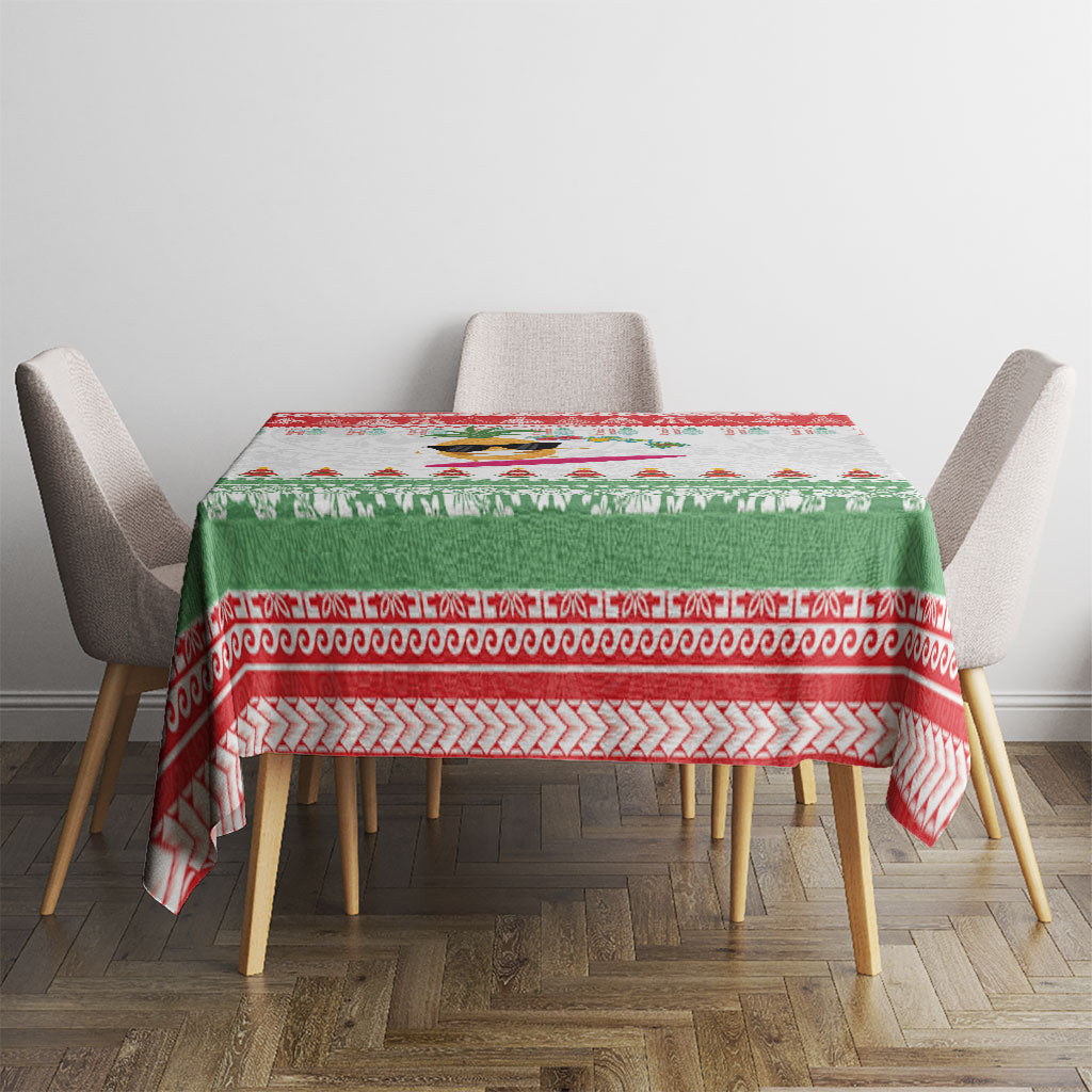 Hawaiian Mele Kalikimaka Tablecloth Funny Pineapple Surfing with Map Christmas Stripe Elements