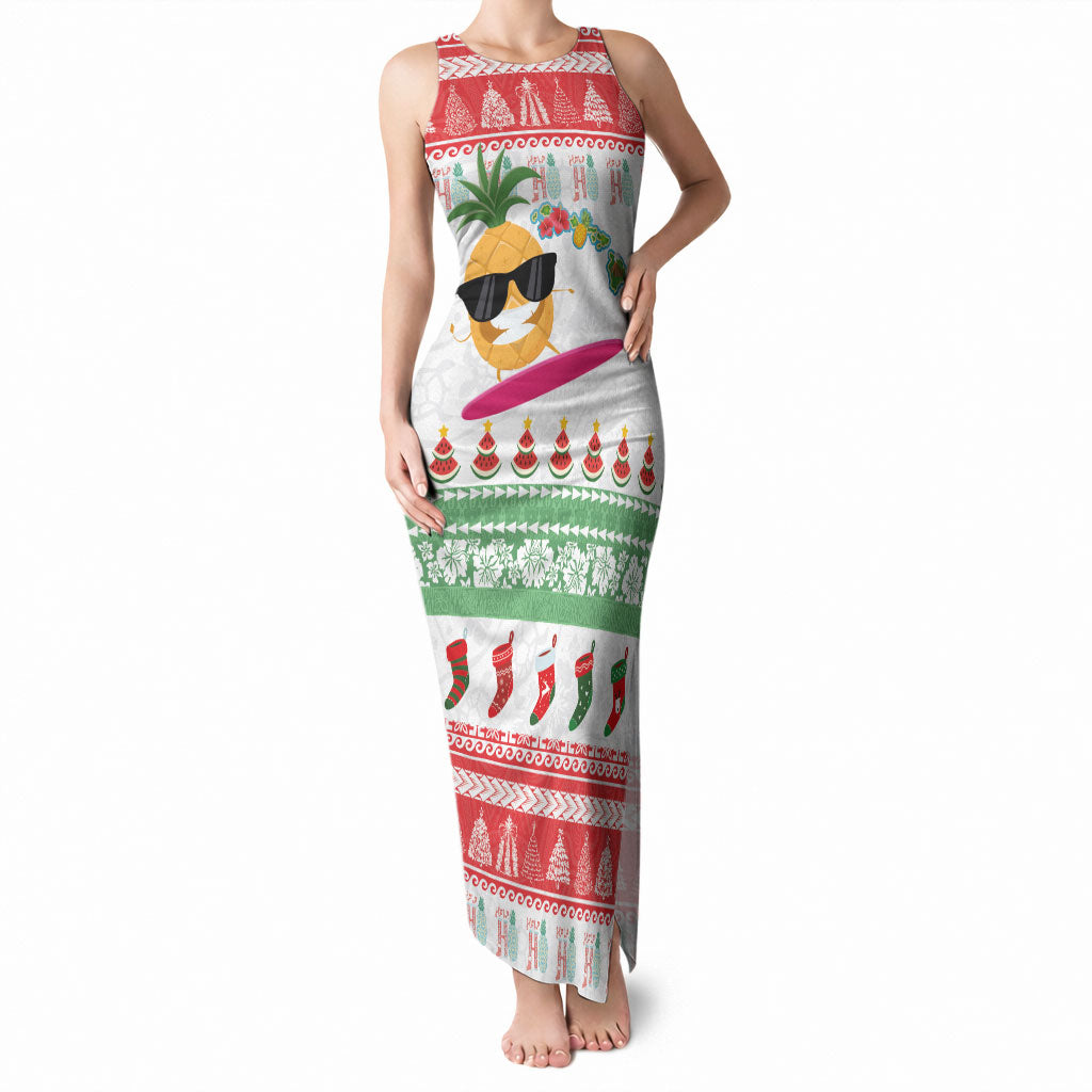 Hawaiian Mele Kalikimaka Tank Maxi Dress Funny Pineapple Surfing with Map Christmas Stripe Elements