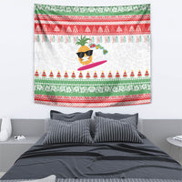 Hawaiian Mele Kalikimaka Tapestry Funny Pineapple Surfing with Map Christmas Stripe Elements