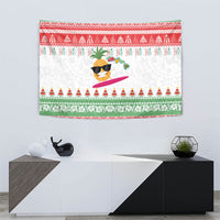 Hawaiian Mele Kalikimaka Tapestry Funny Pineapple Surfing with Map Christmas Stripe Elements