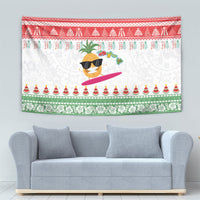 Hawaiian Mele Kalikimaka Tapestry Funny Pineapple Surfing with Map Christmas Stripe Elements