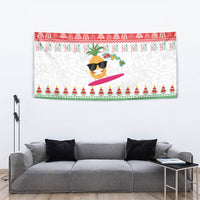 Hawaiian Mele Kalikimaka Tapestry Funny Pineapple Surfing with Map Christmas Stripe Elements