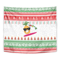 Hawaiian Mele Kalikimaka Tapestry Funny Pineapple Surfing with Map Christmas Stripe Elements