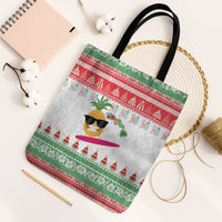 Hawaiian Mele Kalikimaka Tote Bag Funny Pineapple Surfing with Map Christmas Stripe Elements