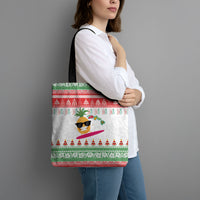 Hawaiian Mele Kalikimaka Tote Bag Funny Pineapple Surfing with Map Christmas Stripe Elements