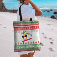 Hawaiian Mele Kalikimaka Tote Bag Funny Pineapple Surfing with Map Christmas Stripe Elements