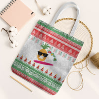 Hawaiian Mele Kalikimaka Tote Bag Funny Pineapple Surfing with Map Christmas Stripe Elements