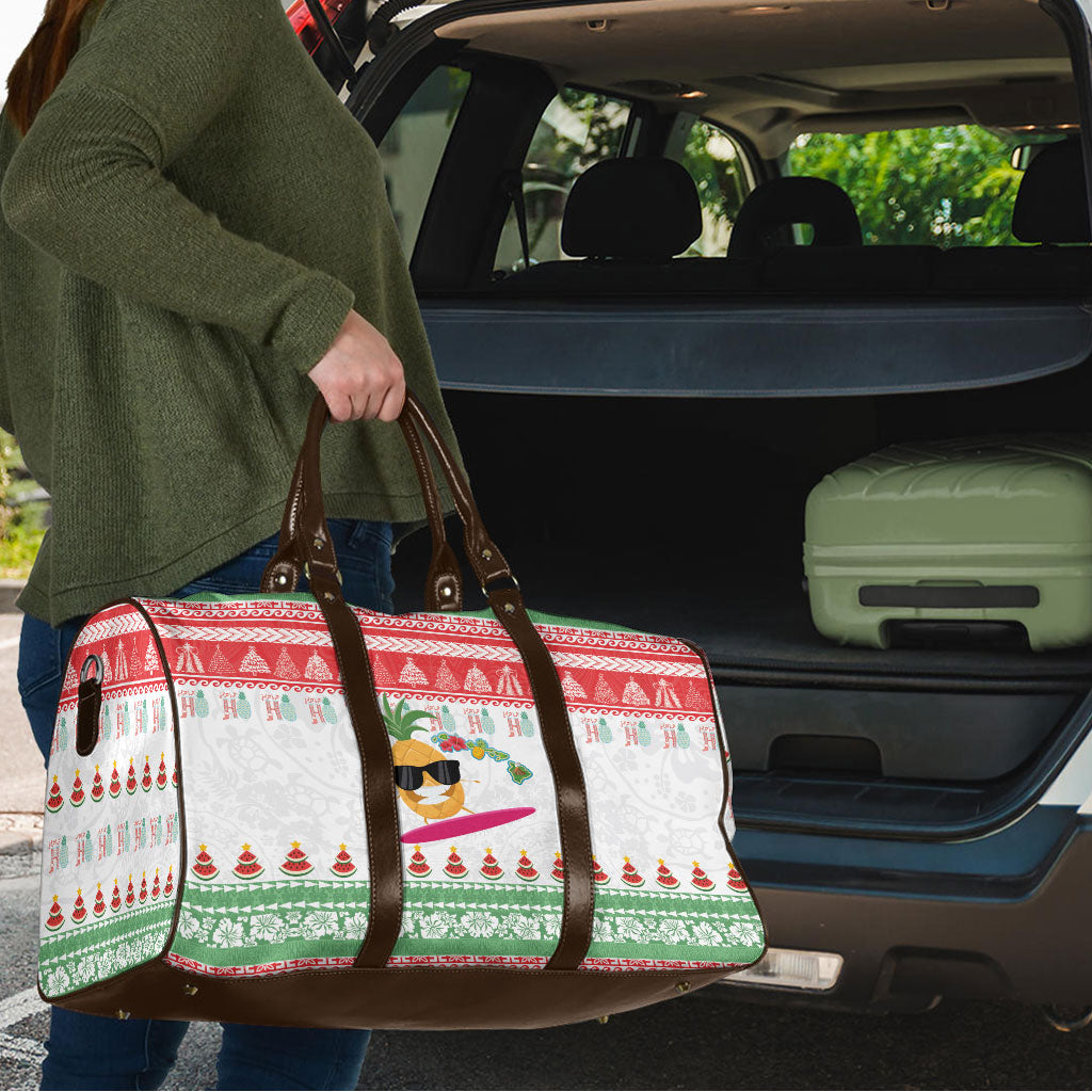 Hawaiian Mele Kalikimaka Travel Bag Funny Pineapple Surfing with Map Christmas Stripe Elements