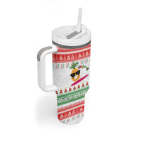 Hawaiian Mele Kalikimaka Tumbler With Handle Funny Pineapple Surfing with Map Christmas Stripe Elements