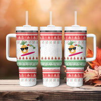 Hawaiian Mele Kalikimaka Tumbler With Handle Funny Pineapple Surfing with Map Christmas Stripe Elements