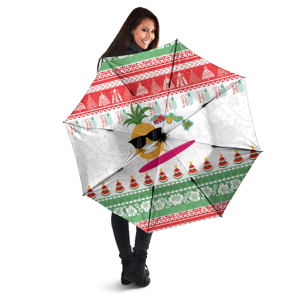 Hawaiian Mele Kalikimaka Umbrella Funny Pineapple Surfing with Map Christmas Stripe Elements