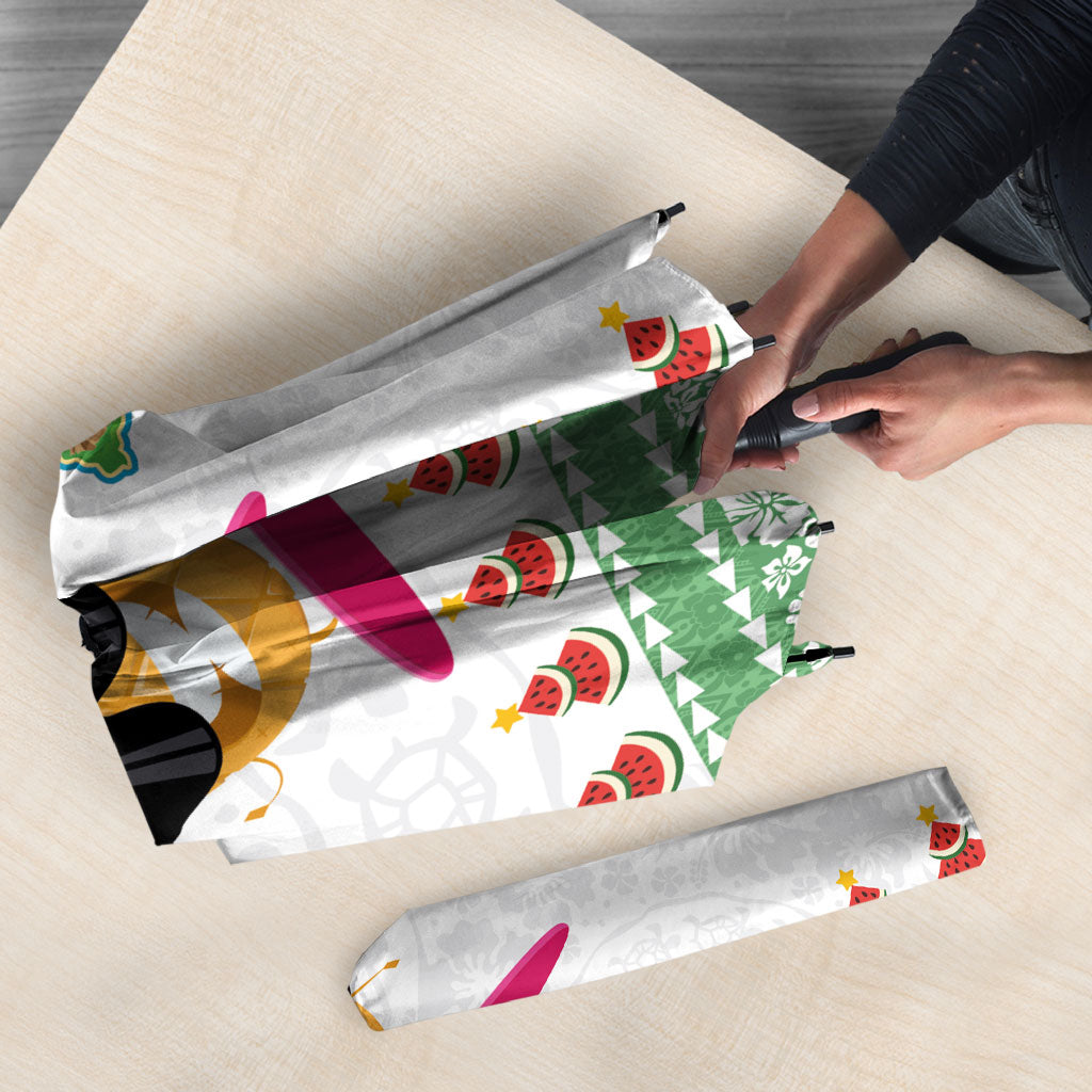 Hawaiian Mele Kalikimaka Umbrella Funny Pineapple Surfing with Map Christmas Stripe Elements