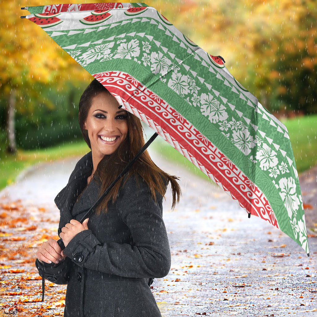 Hawaiian Mele Kalikimaka Umbrella Funny Pineapple Surfing with Map Christmas Stripe Elements