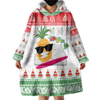 Hawaiian Mele Kalikimaka Wearable Blanket Hoodie Funny Pineapple Surfing with Map Christmas Stripe Elements