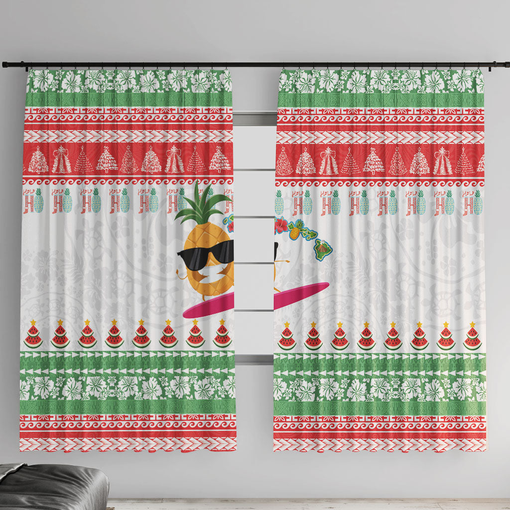Hawaiian Mele Kalikimaka Window Curtain Funny Pineapple Surfing with Map Christmas Stripe Elements