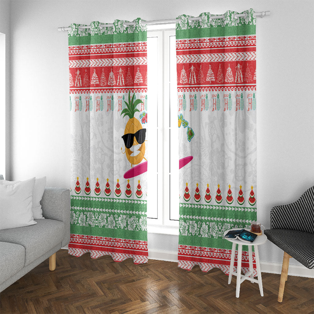 Hawaiian Mele Kalikimaka Window Curtain Funny Pineapple Surfing with Map Christmas Stripe Elements