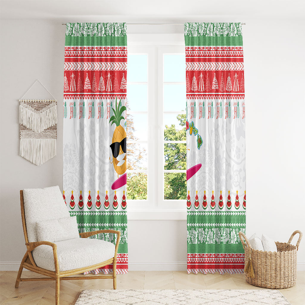 Hawaiian Mele Kalikimaka Window Curtain Funny Pineapple Surfing with Map Christmas Stripe Elements