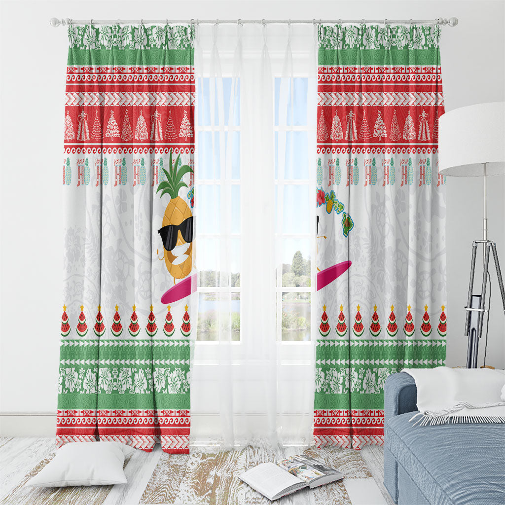 Hawaiian Mele Kalikimaka Window Curtain Funny Pineapple Surfing with Map Christmas Stripe Elements