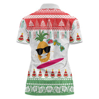 Hawaiian Mele Kalikimaka Women Polo Shirt Funny Pineapple Surfing with Map Christmas Stripe Elements