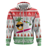 Hawaiian Mele Kalikimaka Zip Hoodie Funny Pineapple Surfing with Map Christmas Stripe Elements