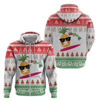 Hawaiian Mele Kalikimaka Zip Hoodie Funny Pineapple Surfing with Map Christmas Stripe Elements