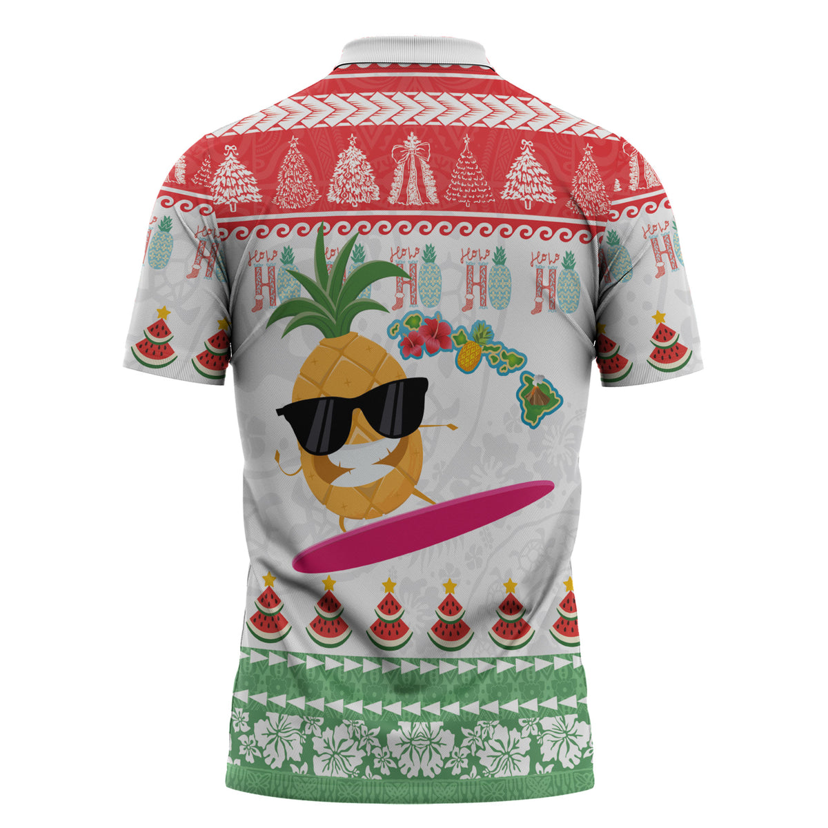 Hawaiian Mele Kalikimaka Zipper Polo Shirt Funny Pineapple Surfing with Map Christmas Stripe Elements
