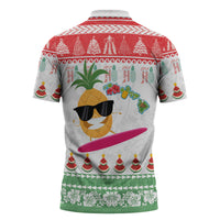 Hawaiian Mele Kalikimaka Zipper Polo Shirt Funny Pineapple Surfing with Map Christmas Stripe Elements