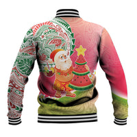 Hawaiian Watermelon Mele Kalikimaka Baseball Jacket Tropical Tribal Pattern with Funny Santa Claus