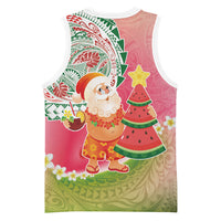 Hawaiian Watermelon Mele Kalikimaka Basketball Jersey Tropical Tribal Pattern with Funny Santa Claus
