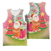 Hawaiian Watermelon Mele Kalikimaka Basketball Jersey Tropical Tribal Pattern with Funny Santa Claus