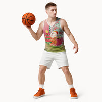 Hawaiian Watermelon Mele Kalikimaka Basketball Jersey Tropical Tribal Pattern with Funny Santa Claus