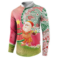 Hawaiian Watermelon Mele Kalikimaka Button Sweatshirt Tropical Tribal Pattern with Funny Santa Claus