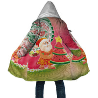 Hawaiian Watermelon Mele Kalikimaka Cloak Tropical Tribal Pattern with Funny Santa Claus