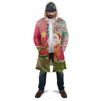 Hawaiian Watermelon Mele Kalikimaka Cloak Tropical Tribal Pattern with Funny Santa Claus