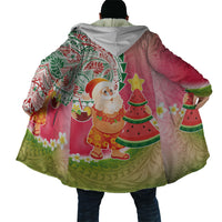 Hawaiian Watermelon Mele Kalikimaka Cloak Tropical Tribal Pattern with Funny Santa Claus