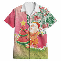 Hawaiian Watermelon Mele Kalikimaka Hawaiian Shirt Tropical Tribal Pattern with Funny Santa Claus