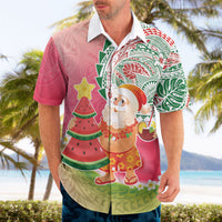 Hawaiian Watermelon Mele Kalikimaka Hawaiian Shirt Tropical Tribal Pattern with Funny Santa Claus